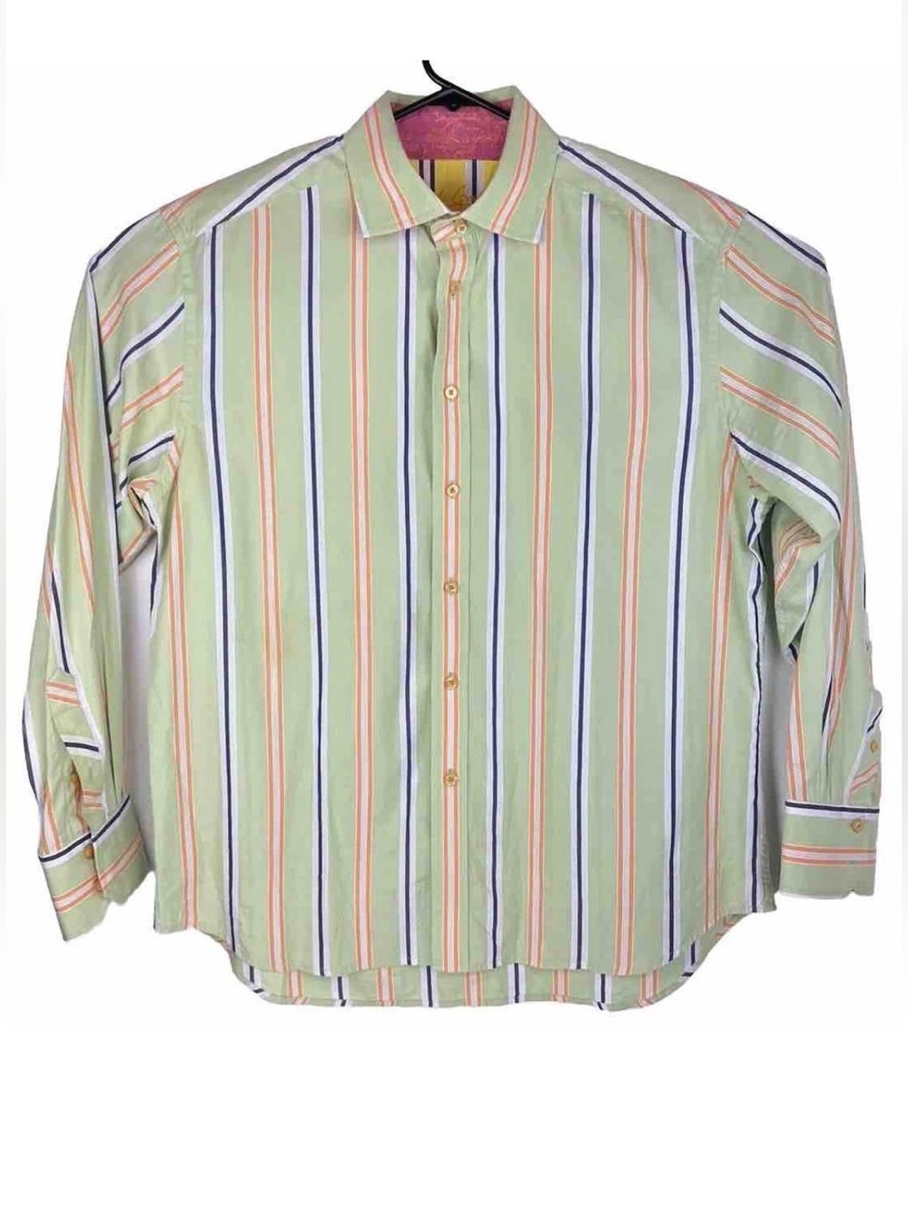 Robert Graham Flip Cuff Long Sleeve Button-up Men's Shirt Size XL Green Striped